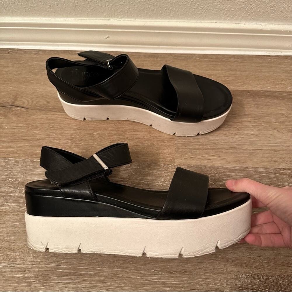 Franco Sarto Leather Strappy Platform Sandals Black 10